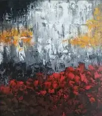 Crimson Flames Beneath the Golden Horizon of Silent Storms SOLD